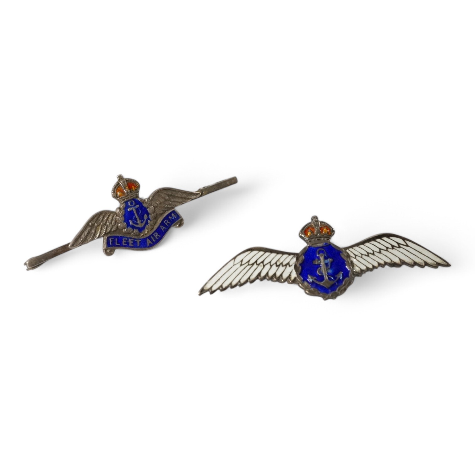 Two silver and enamel naval sweetheart brooches, one for the Fleet Air Arm. Condition - good.